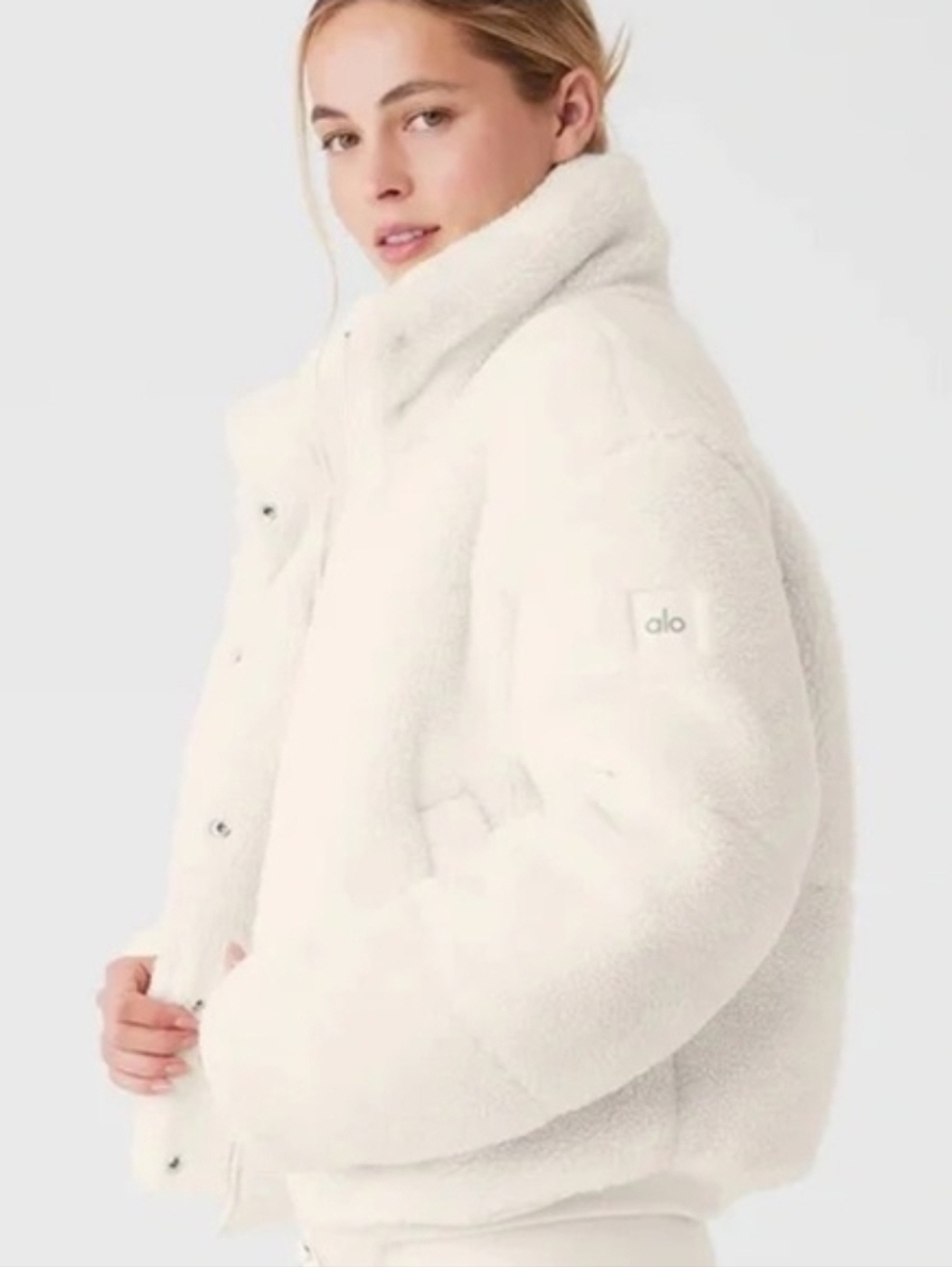 Alo Yoga Sherpa Zip Up Collared Jacket White Small Oversized - Picture 4 of 14